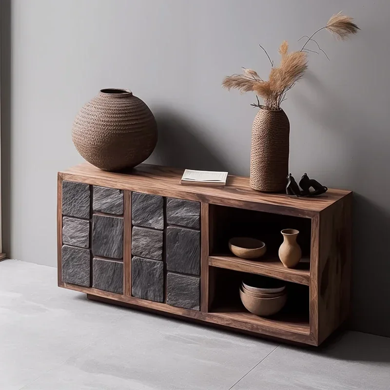 Mueble para té TTTTWabi-sabi, mueble para té con estante Bogu, mueble lateral para comedor con estantes