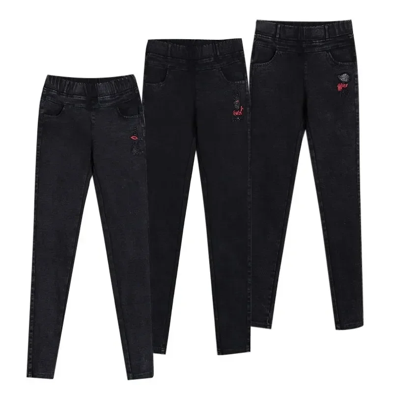 Women Winter Plush Vintage Vaqueros Thick Warm Elestic High Waist Pencil Jeans Casual Add Velvet Skinny Denim Pants Jean Capris