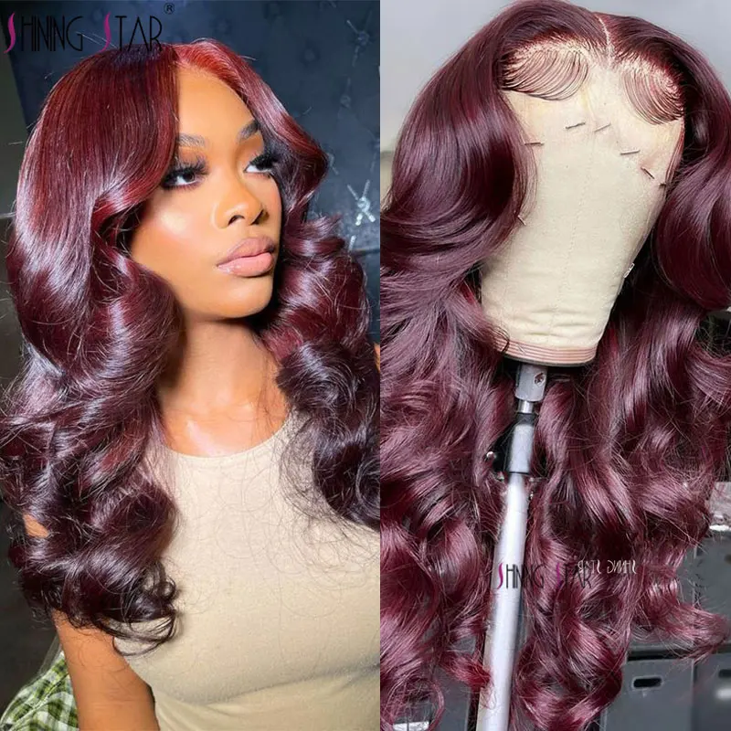 

Burgundy Lace Front Human Hair Wigs Body Wave 13X4 Hd Lace Frontal Wig Red 99J Colored Indian Curly Human Hair Wig Pre Plucked