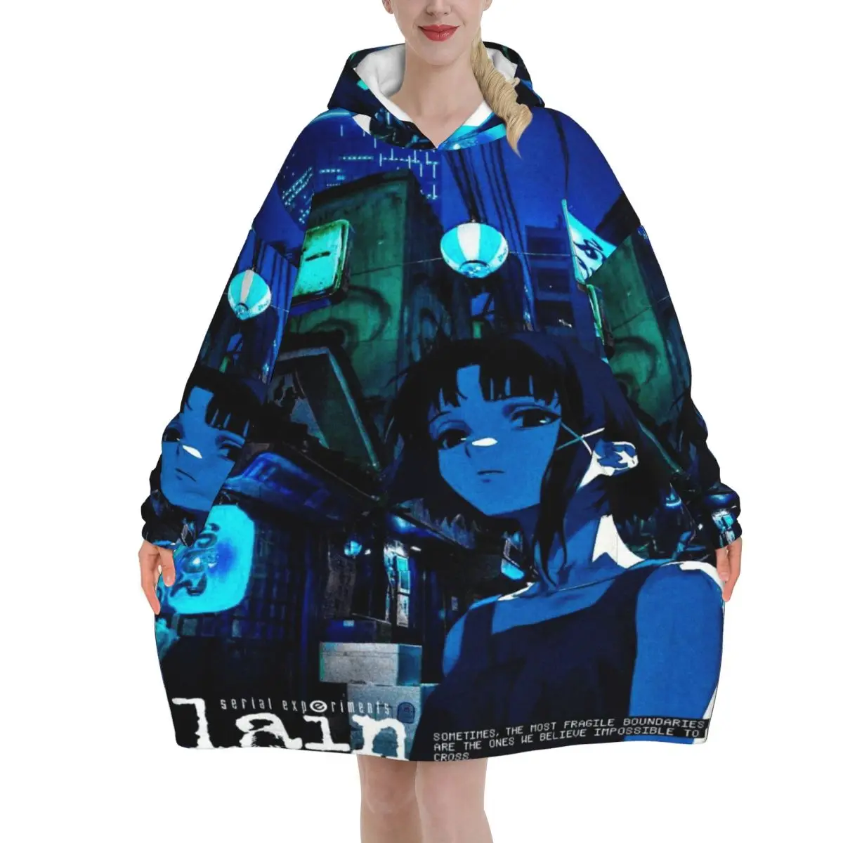 Oversized Serial Experiments Lain Lwakura Wearable Blanket Gifts for Women Men Ultrasoft Plush Warm Sweatshirt Blankets