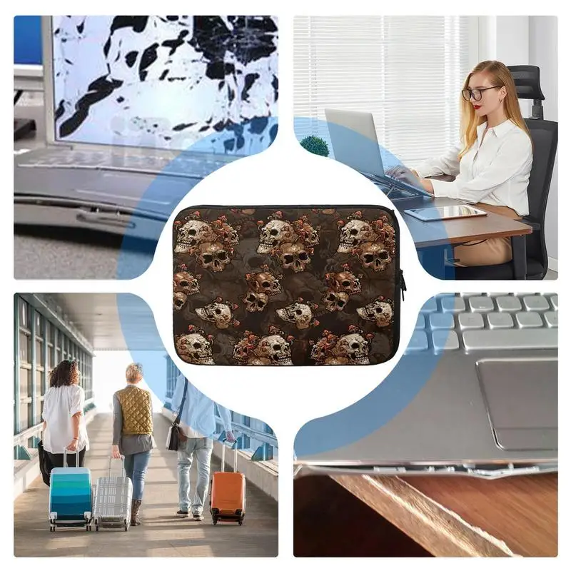 Чехол для ноутбука 15 дюймов с черепом, водонепроницаемый чехол для ноутбука, портативный портфель для компьютера для женщин и мужчин