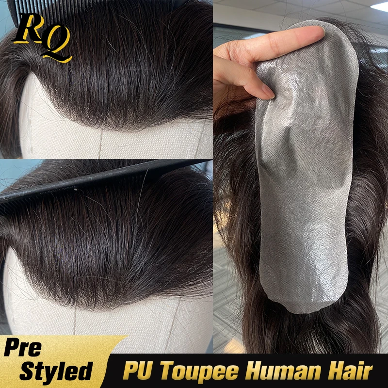 Prótese Capilar Masculina de Pele Fina 4x12 polegadas com Base de PU, Cabelo Humano, Sistema de Reposição Capilar para Homens