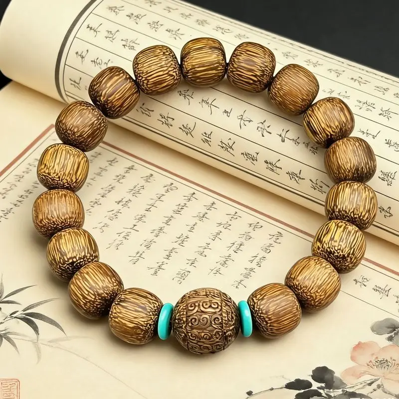 Vietnam Nha Trang White Kyannan Agarwood -style Carved Bead , Old Material, Unisex Single-loop Bracelet