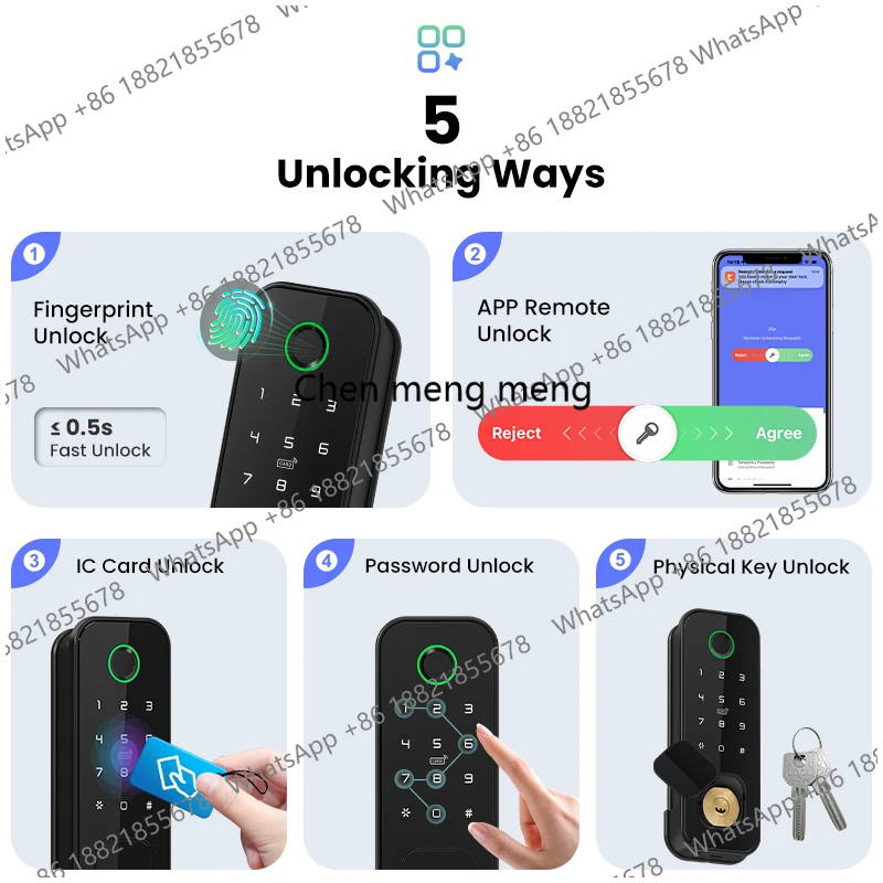Tuya wifi 8 language Fingerprint IP66 Waterproof Outdoor Gate Passcode Rfid Card Keyless Smart Rim Lock﻿ ﻿For home