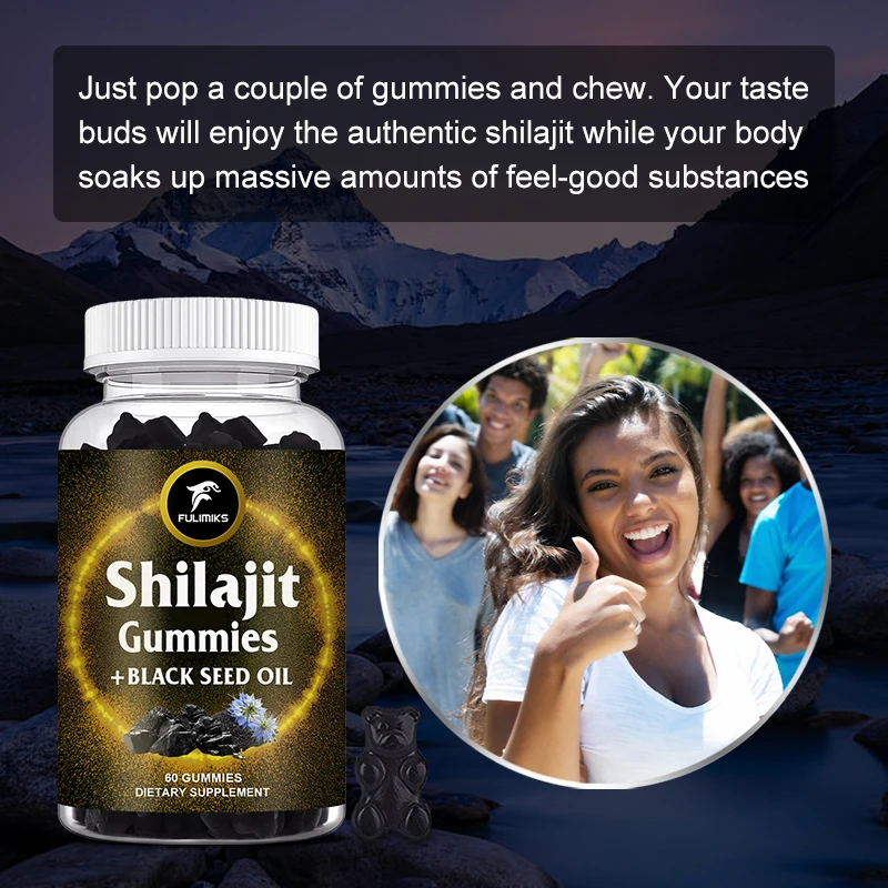 Gomitas puras de suplemento Shilajit con aceite de semilla negra, pura de alta potencia, energía inmune, apoya la función cognitiva