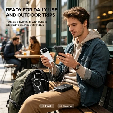 Serie di power bank portatili multi-versione, con cavi integrati, indicatore di carica digitale, ricarica rapida massima 22,5 W, batteria esterna da 6000-20000 mAh per smartphone, ideale per viaggi e