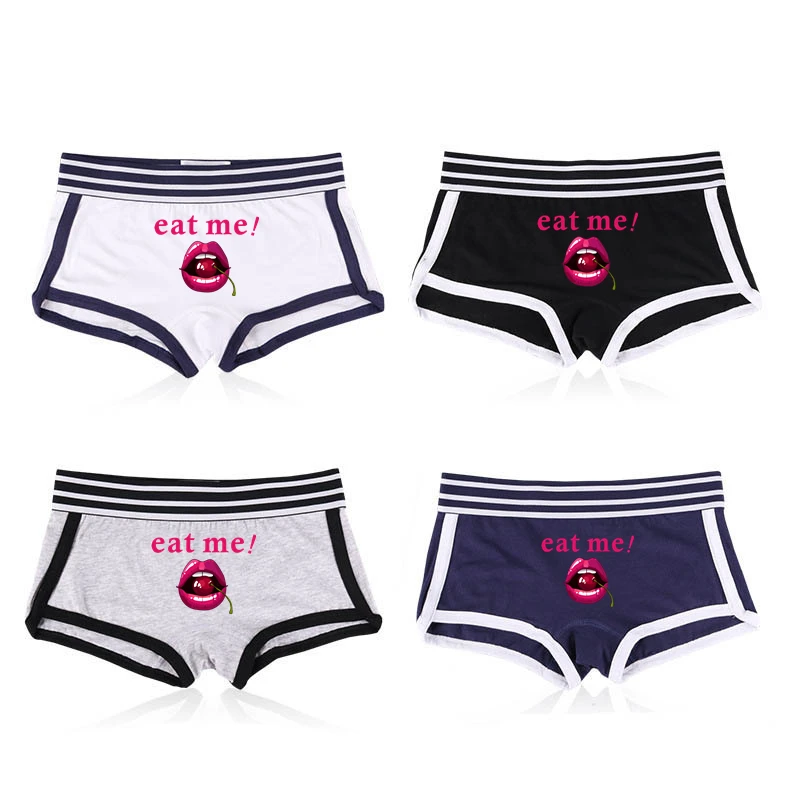 EAT ME Cherry In The Mouth Print Cotton Underwear for Women Sexy Home Panties for Girls Fashion Women Boxer Shorts Comfortable