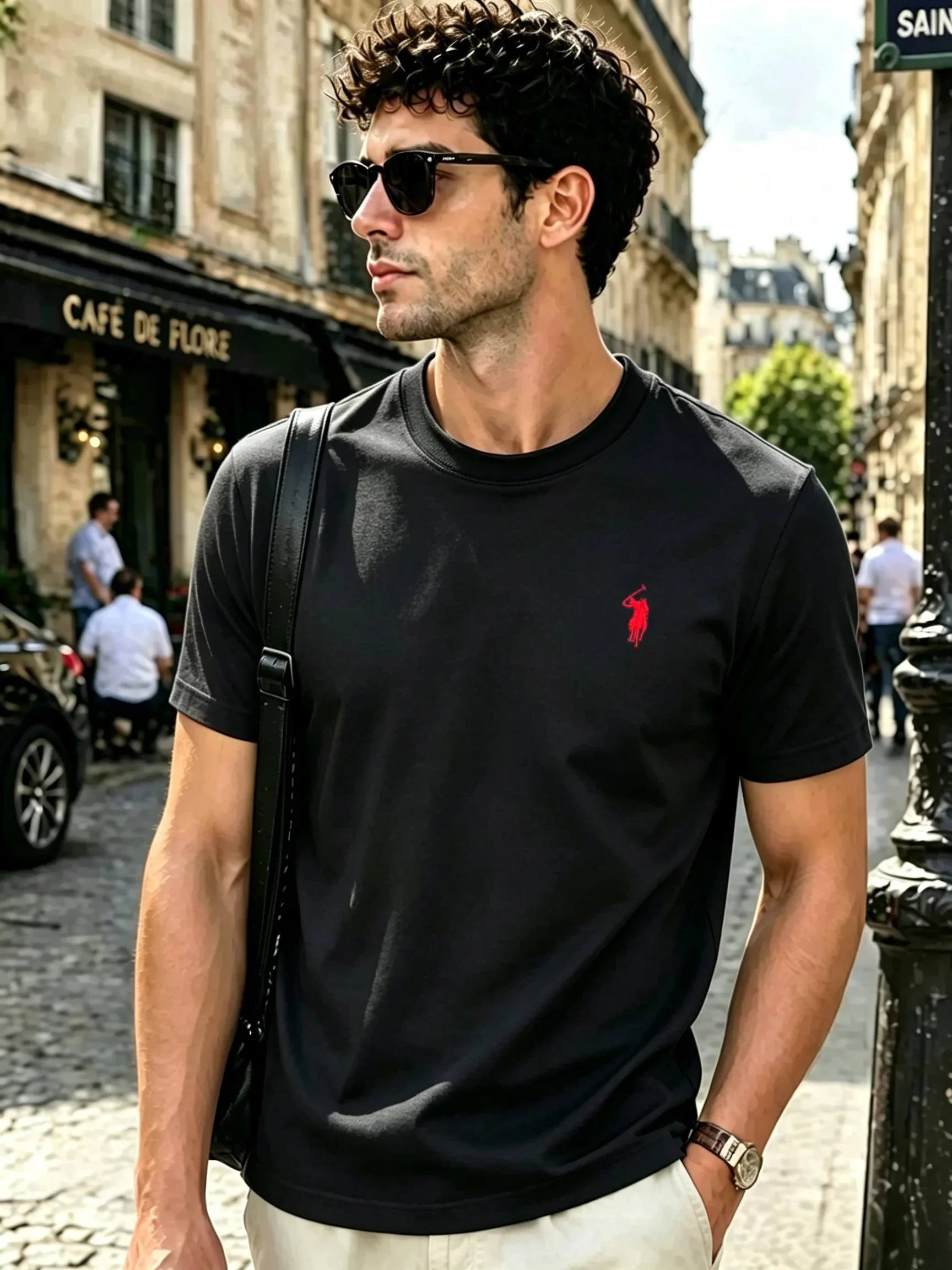100% pure cotton 2026 high-end brand men's short sleeved round neck top summer fashion luxury logo embroidered golf top T-shirt