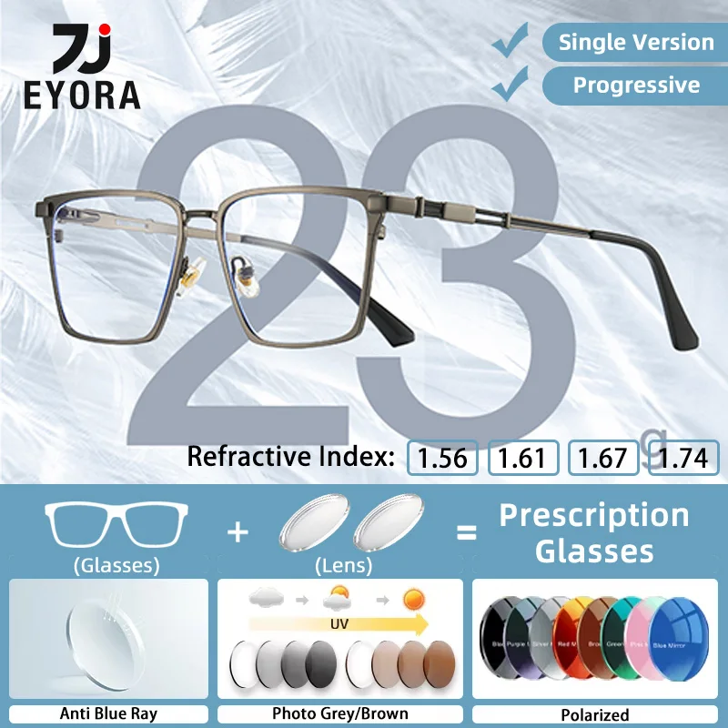 

EYORA Ins Currents Metal Square Men Reading Glasses Myopia Eyewear Hyperopia Anti Blue Light Progressive Photochromic Eyewear