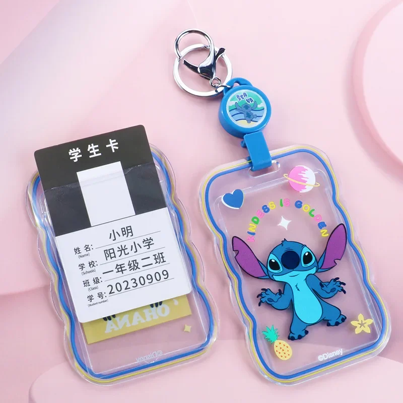 Stitch Disney Card Holder Keychain Cartoon Student Meal Card Transparent Drawstring Card Holder Work License Protective Case