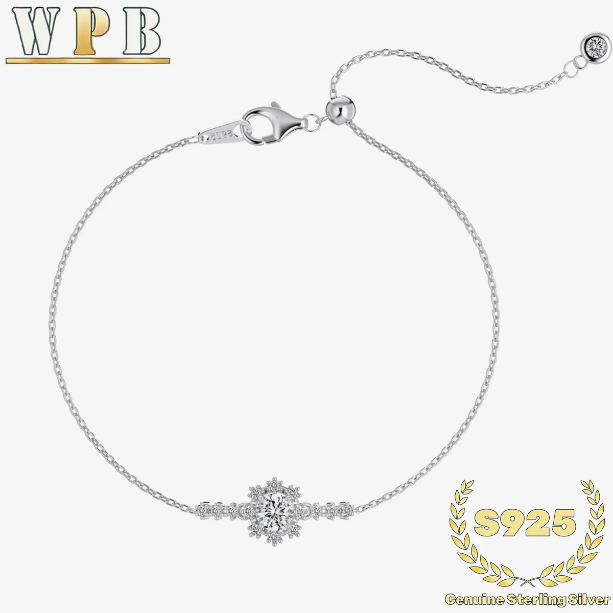 ‌Genuine S925 Sterling Silver Snowflake Bracelet with 5mm Cubic Zirconia & Multi-Stone Accent, Adjustable Jewelry for Women