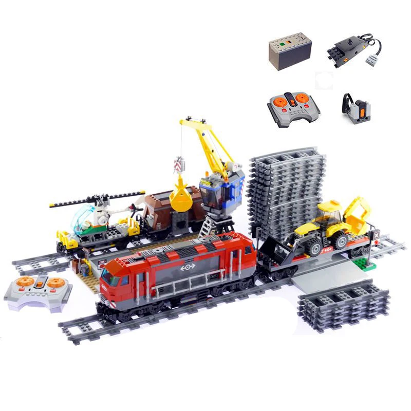 984PCS Freight Train Remote Control Electric Version Of The Track Building Blocks 60098 Model Vehicle Toy Kids Adult For Gifts