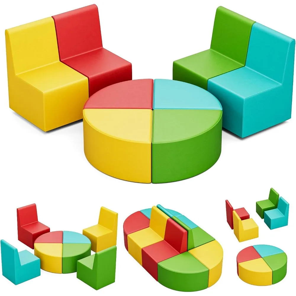 어린이 소파 세트, 유아 활동용 데이케어 의자, 가정 유치원 놀이방용 다채로운 모듈식 유연한 좌석 세트, 8 개