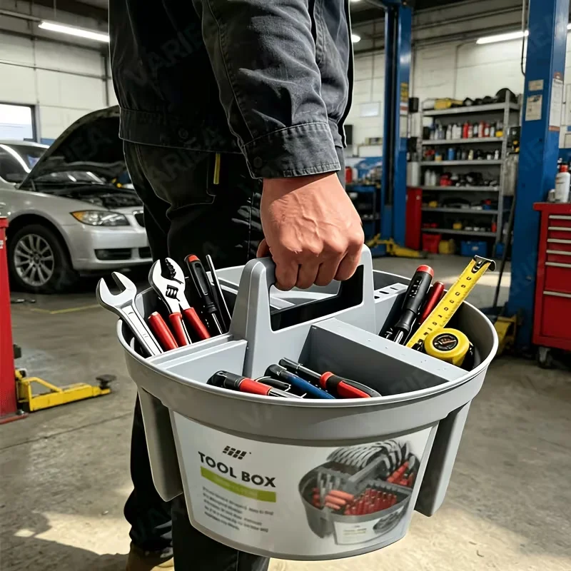 VARIEA-Portable Werkzeugaufbewahrungsbox - Runde stapelbare Werkzeugkiste mit 4 mehrschichtigen Trennwänden – Detail 5