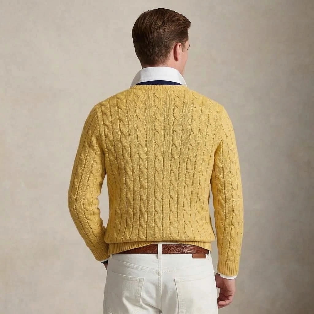 Herren-Pullover im Vintage-Stil mit Zopfmuster, Rundhalsausschnitt, Herbst, Langarm, Strickoberteil, lässig, Business, warm, Winterpullover, Kleidung – Detail 8