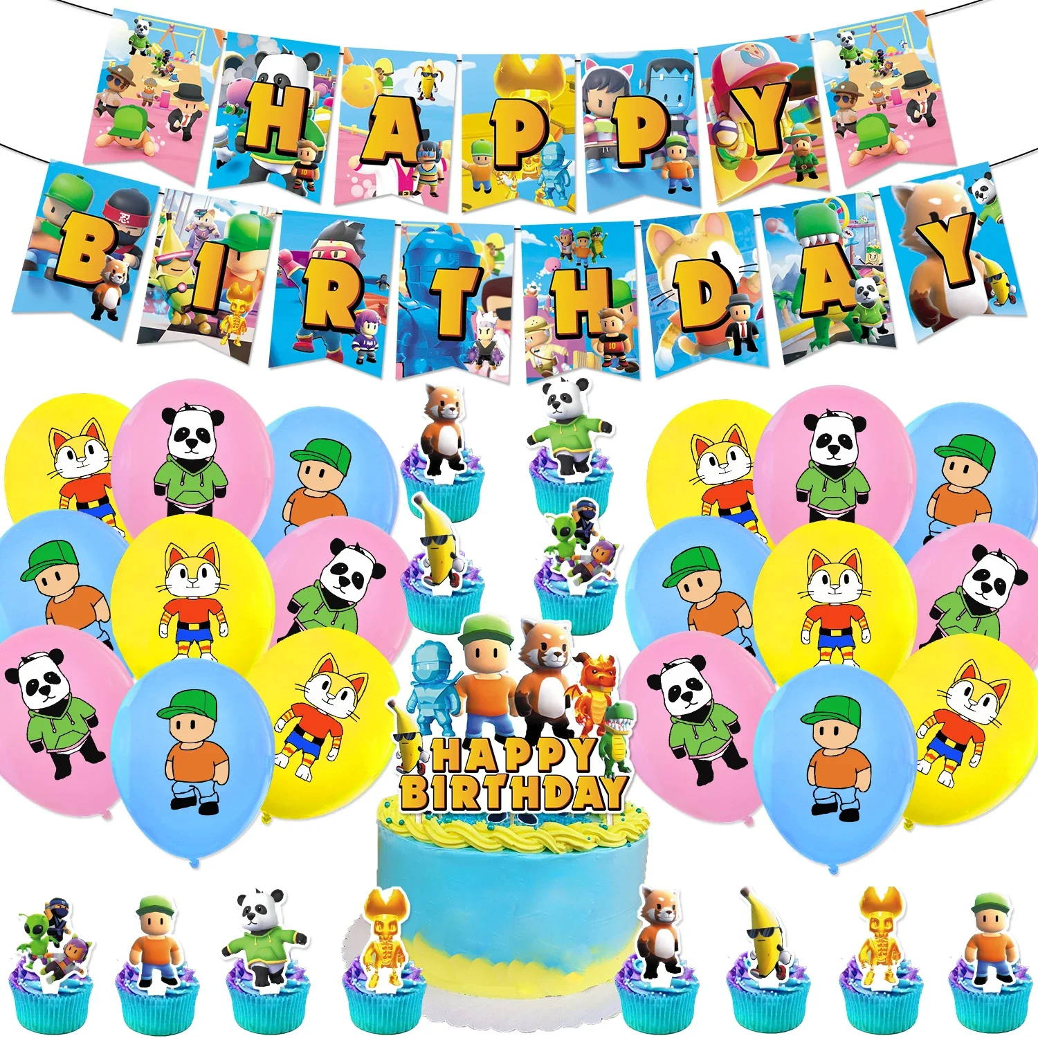 Stumble Guys Birthday Decoration Balloon Banner Stumble Guys Tableware Backdrop Cake Topper Party Supplies Baby Shower