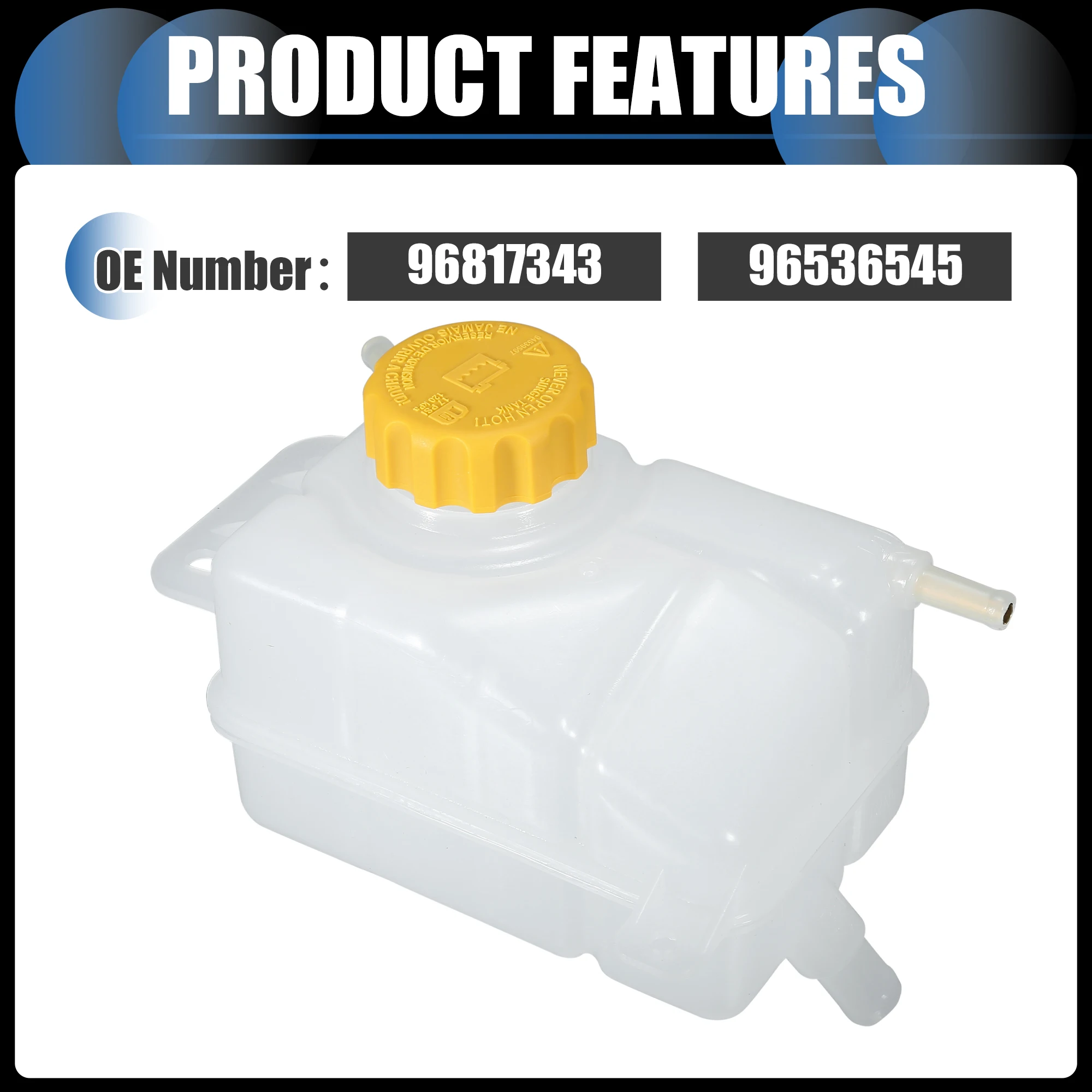 UXCELL Coolant Reservoir Water Expansion Tank, Engine Coolant Expansion W/ Cap No.96817343 for Chevrolet Aveo 2004-2008 White