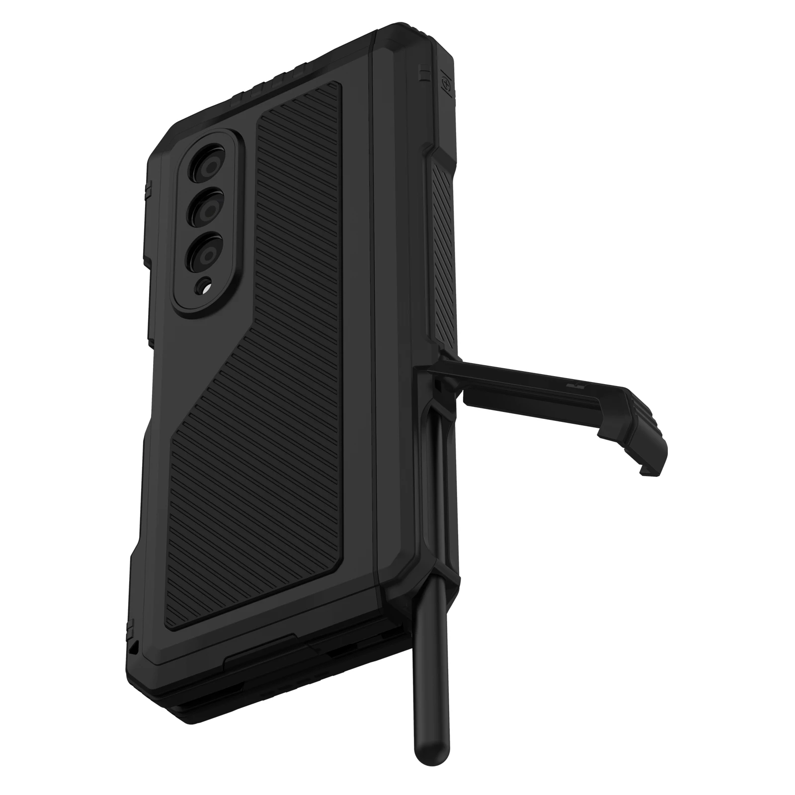 for Samsung Galaxy Z Fold 4 Metal Case with Kickstand, 3 Layers Full Body Protective Shockproof Aluminium Cover for Z Fold 4