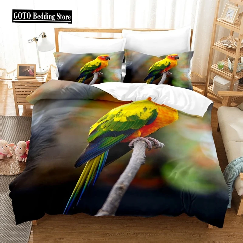 

New Color Cute Bird Bed Linens Set 100% Bamboo Fiber Ropa De Cama King Size EU King 240x220 Cm 260x240 Double Size 100% Quality