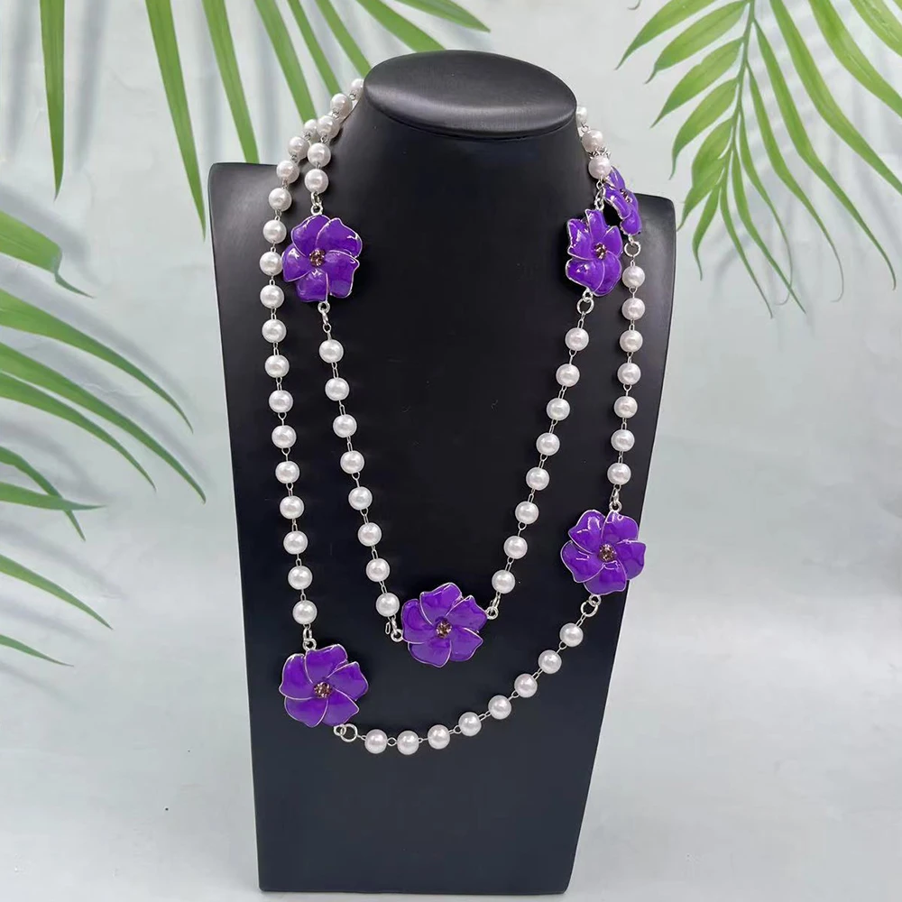 Delta Violet Pearl Necklace Composed of Purple Flowers College Sister Party Gift Jewelry