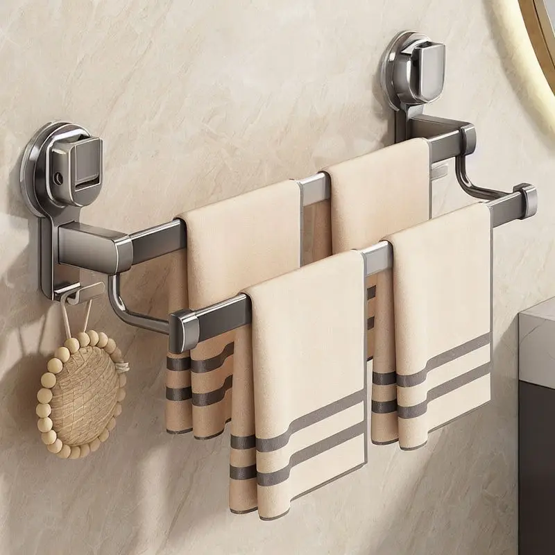 

No punched suction cup, bathroom towel rack, removable wall-mounted storage rack, bath towel single and double rod.