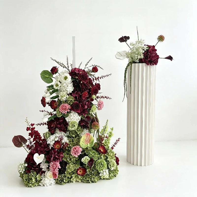 Luxurious burgundy color with a realistic touch artificial wedding floral arrangement