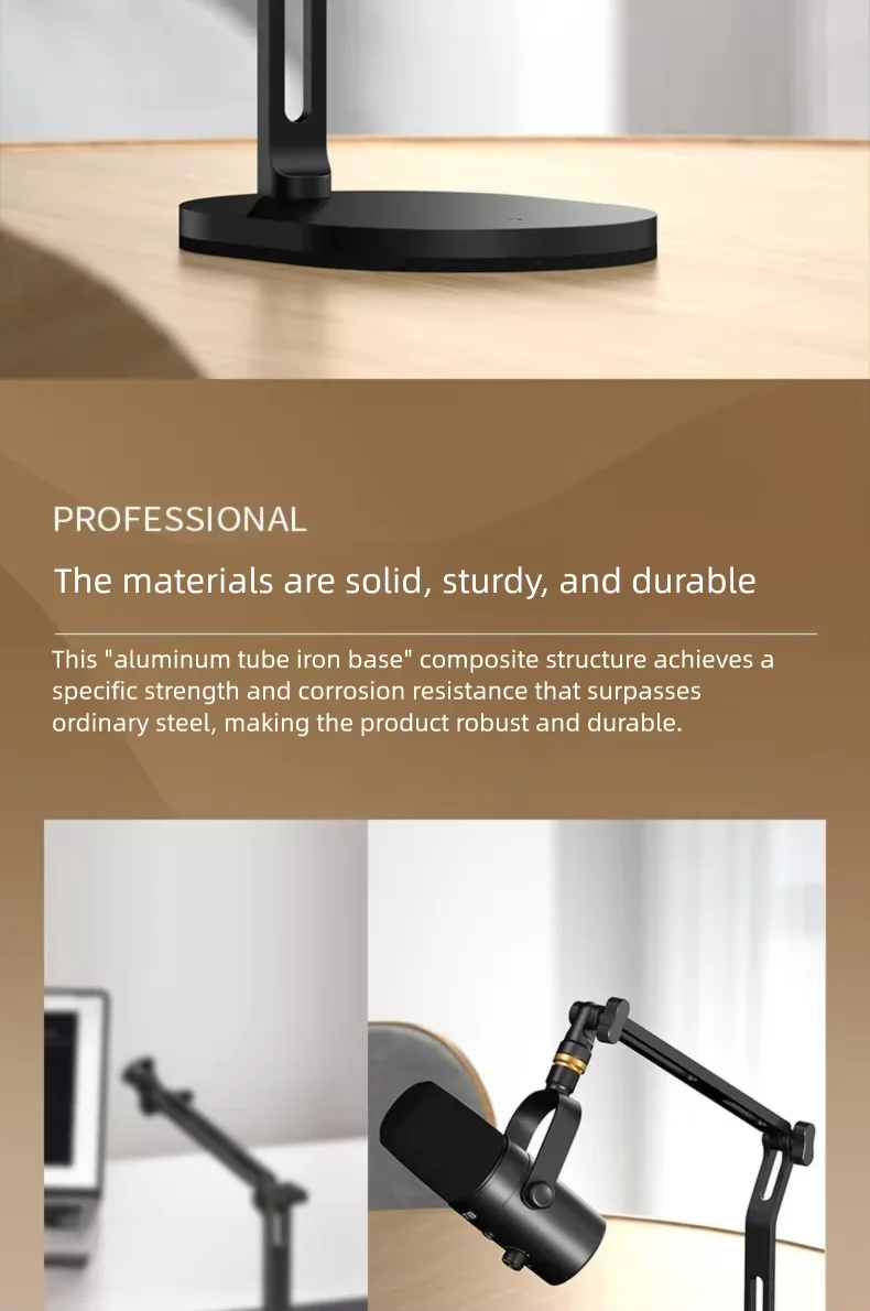 Faltbarer Desktop-Mikrofonständer für Aufnahmen, Podcasting, Streaming, Hochleistungs-Mikrofon mit Verstellbarem Metallarm für AM8 K669B SM7B – Detail 6