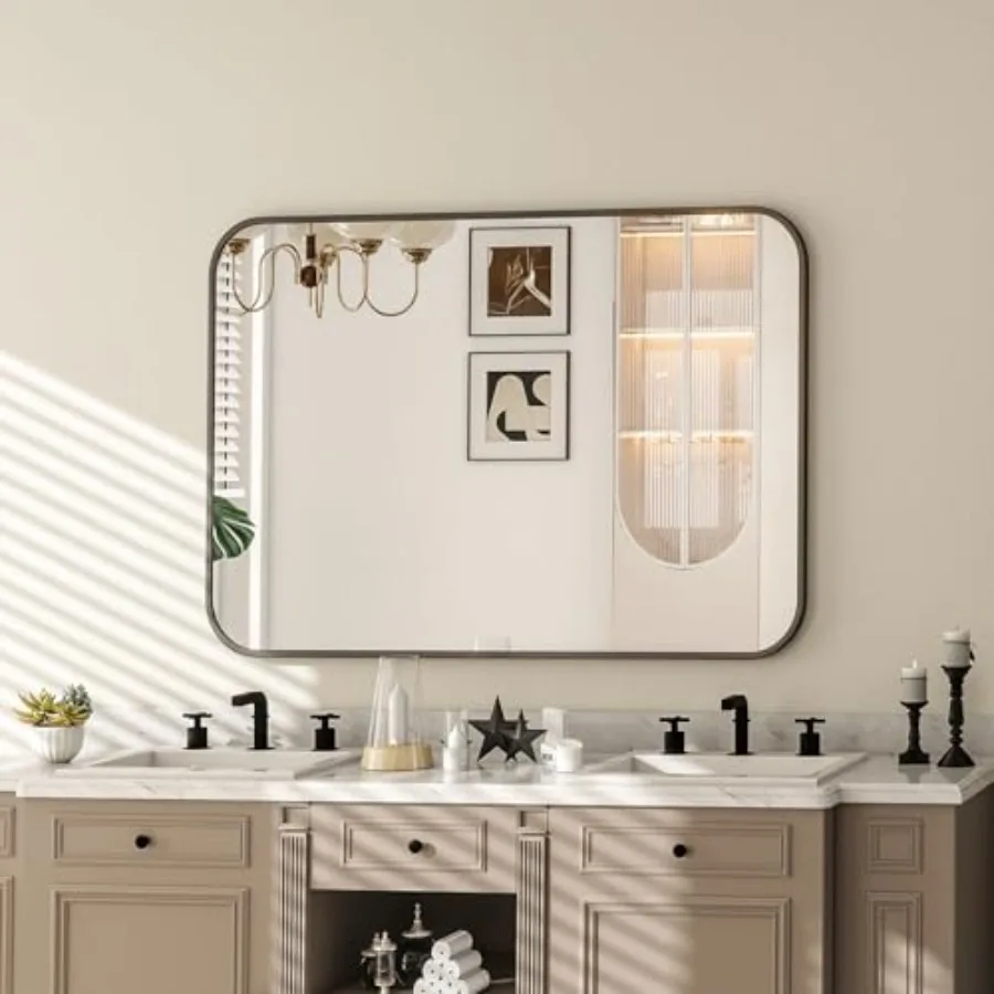 

26x38 Inch Bathroom Mirror - Wall Mounted Vanity Mirror with Round Corner Aluminum Alloy Frame Hanging Horizontally Vertically