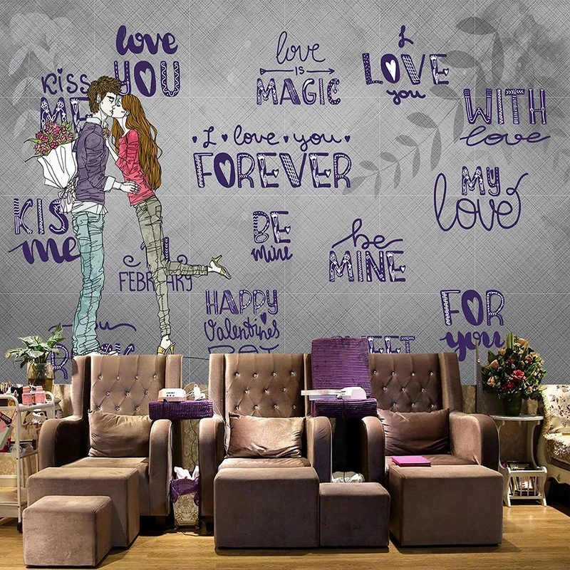 Romantic Wall Papers Home Decoration Murals Cartoon Love Pattern Wallpaper Valentine's Day Engagement Wedding Party Background