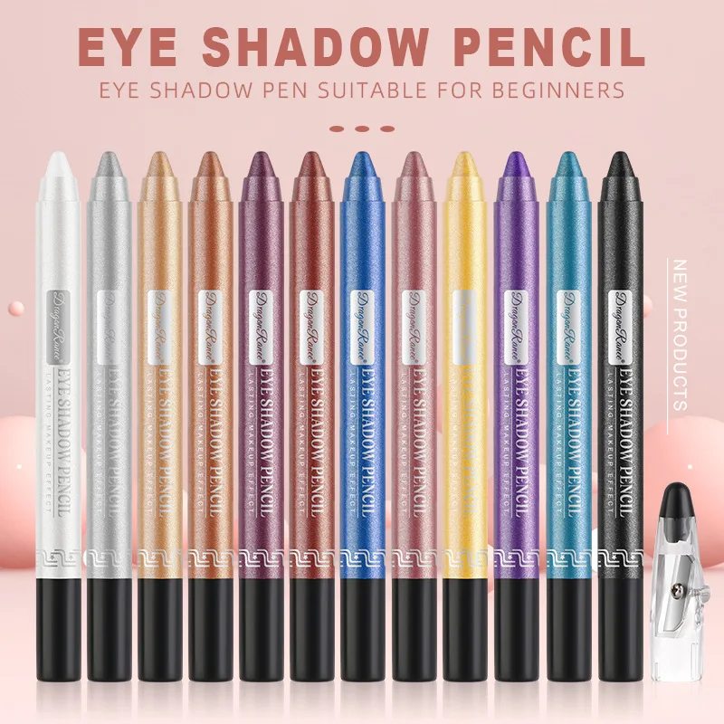 12 Colors Eyeshadow Pencil Waterproof Glitter Matte Nude Eye Shadow Makeup Pigment Blue White Eyeliner Pen Highlighter Stick