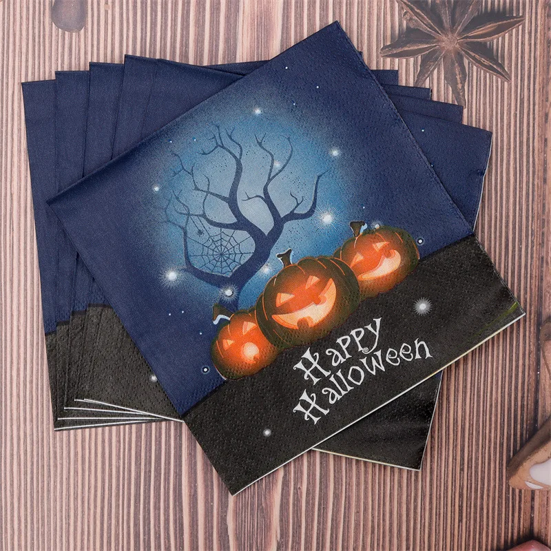 

10/20pcs 33cm 2Ply Pumpkin Bat Decorative Tissue Paper Halloween Elements Party Napkins Creative Mural Paper DIY Decoupage Pape