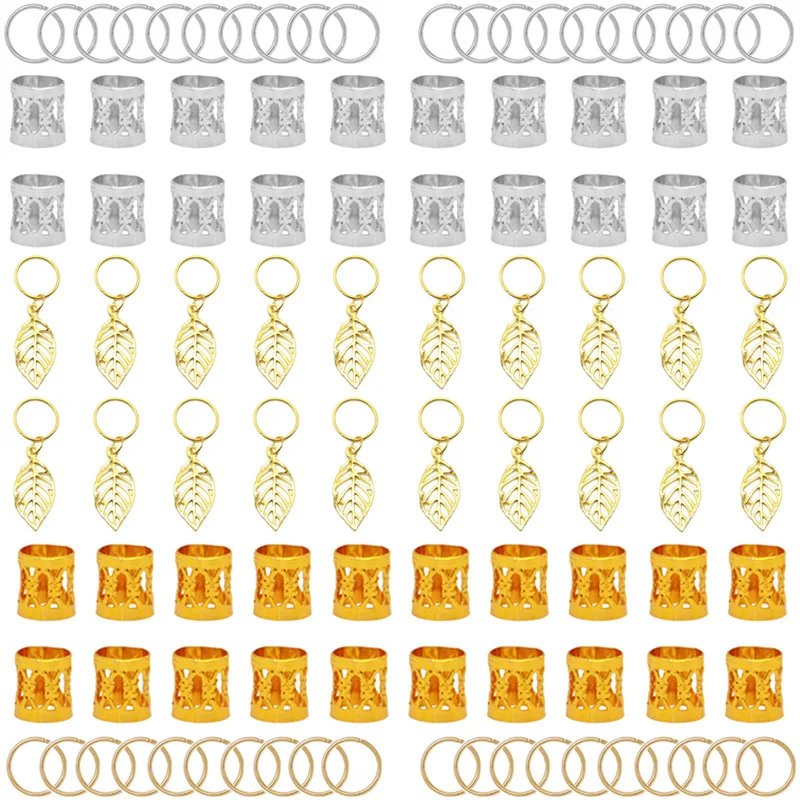 

Dreadlock Hair Accessories Kit 100pcs Iron Loop Rings Large Leaf Pendant Extensions Clips for DIY Wigs Home Party