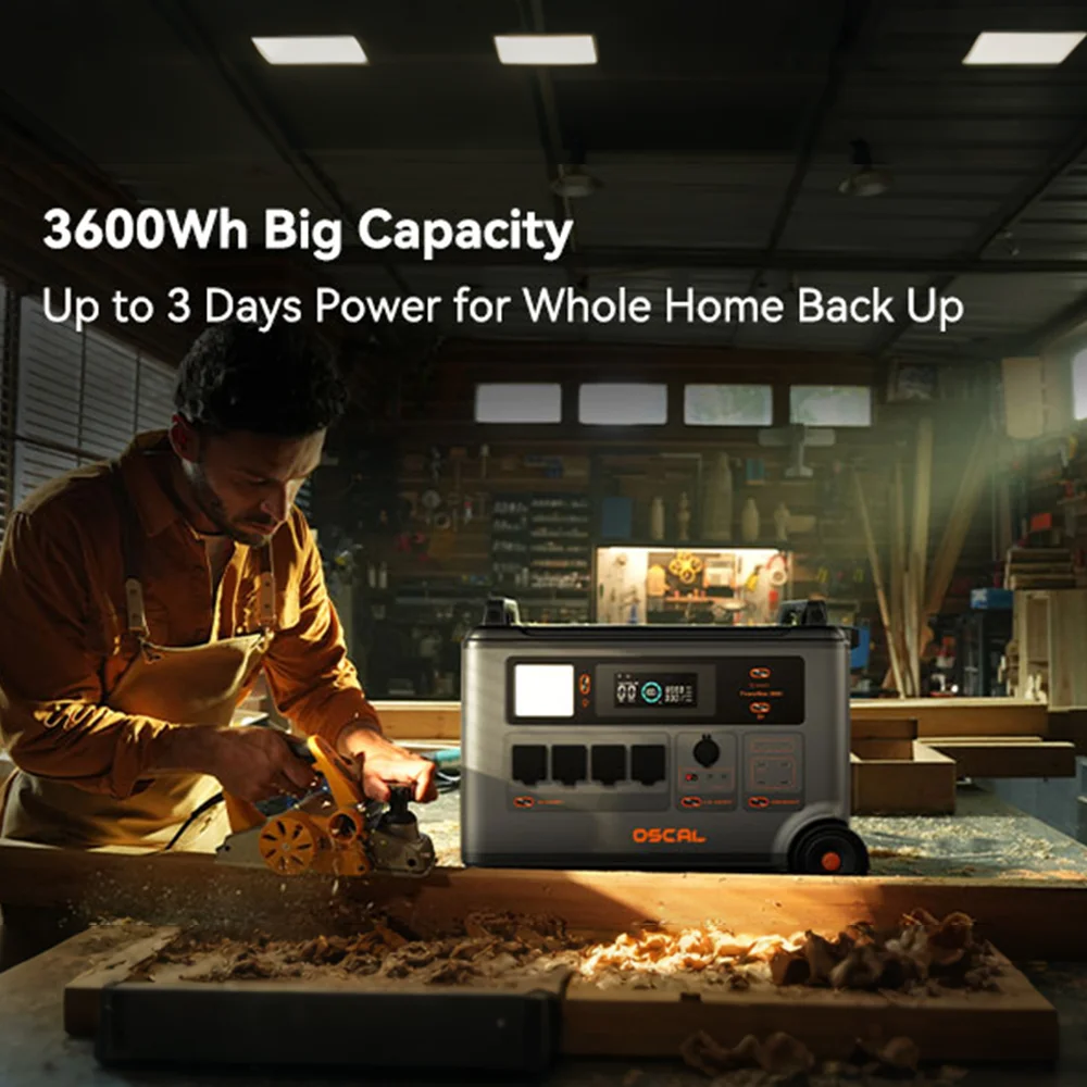 OSCAL Outdoor 3600 SE Portable Power Station, 3600Wh LiFePO4 Solar Generator, 3600W Output 4500W Surge, 0.96H Fast Charge, 14 Outlets, APP Control for Home Backup Emergency Camping RV Off-Grid
