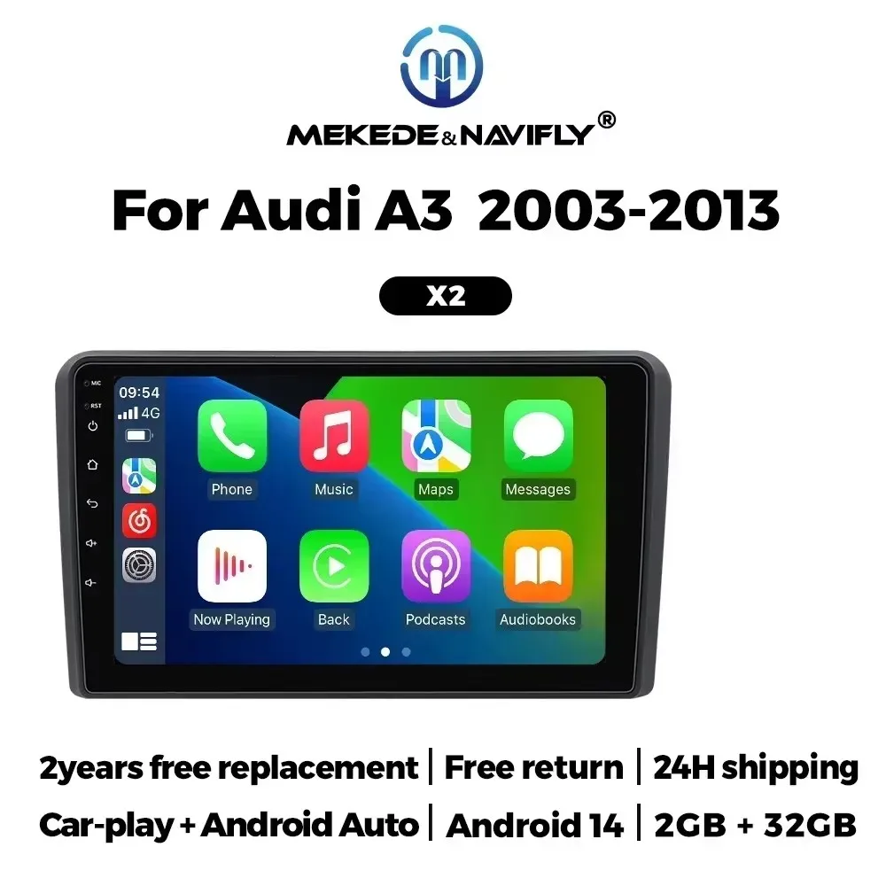 Android 14 Car Radio Stereo for Audi A3 8P 2003-2012 S3 2006-2012 RS3 Support Carplay Auto 2Din FM Multimedia Video Player Audio image 3