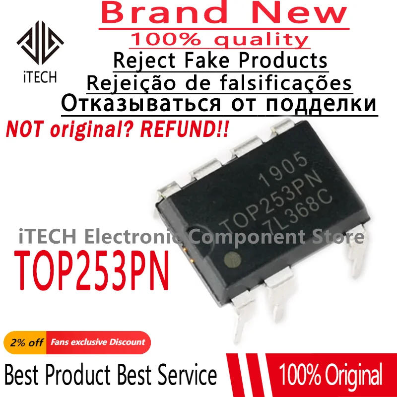 10pcs/lot Original TOP253PN Chip Packing 7-DIP 100% New and Genuine