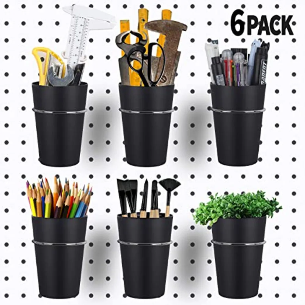 6 Sets Pegboard Hooks with Pegboard Cups Ring Style Hooks for Pegboard Cups Holder for Organizing Accessories Tools