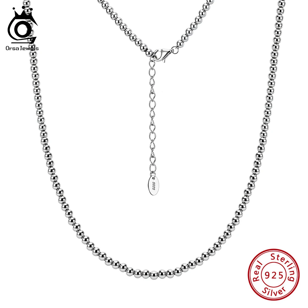 

ORSA JEWELS Базовое ожерелье-цепочка с шариками 3 мм, унисекс, из стерлингового серебра 925 пробы, с бусинами, шариковая цепочка, чокер, аксессуар, подарок SC95