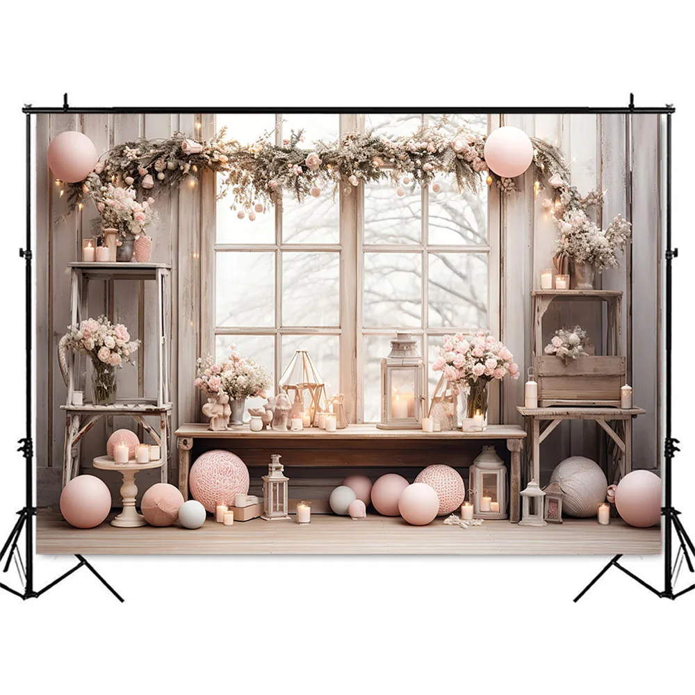 Newborn Kids Portrait Cake Smash Photography Background Windows Spring Flowers Photo Booth Backdrop Studio Photocall Decoration