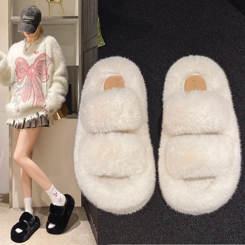 Non-slip Furry Shoes for Outdoor Wear, Women's Home Cotton Slippers, Light and Comfortable, Non-abrasive, Anti-collision Toe