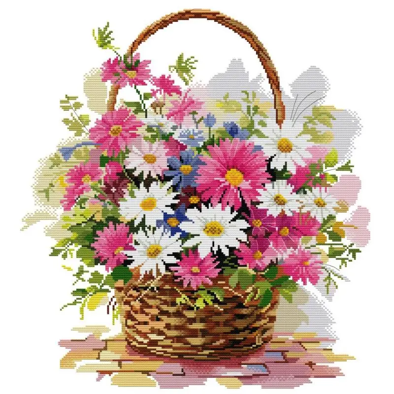 Basket of Daisies Flower Pattern Cross Stitch Embroidery 14ct White 16ct 11ct Printed Fabric Needlework Sewing Home Decor Gifts