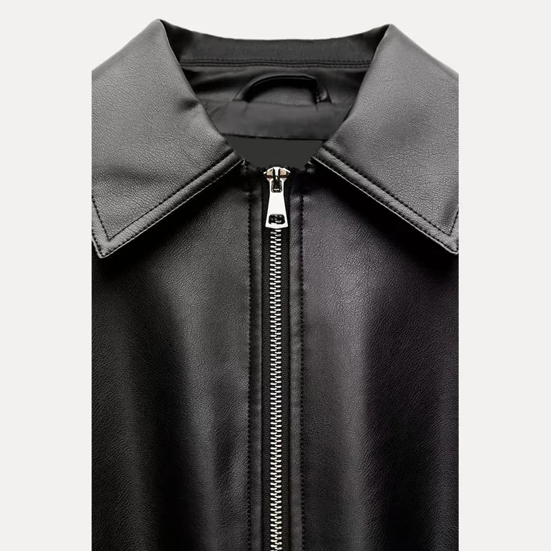 جاكيت نسائي فضفاض بأكمام طويلة وياقة مقلوبة، تصميم ربيعي جديد لعام 2025، معطف من الجلد الصناعي بأسلوب الشارع العصري من زاداتا #2