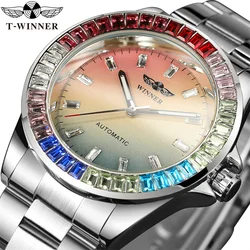 Winner 002A Men's Automatic  Watches Diamonds Watch Male  colorful Skeleton Waterproof Stainless Steel Top Brand Clock