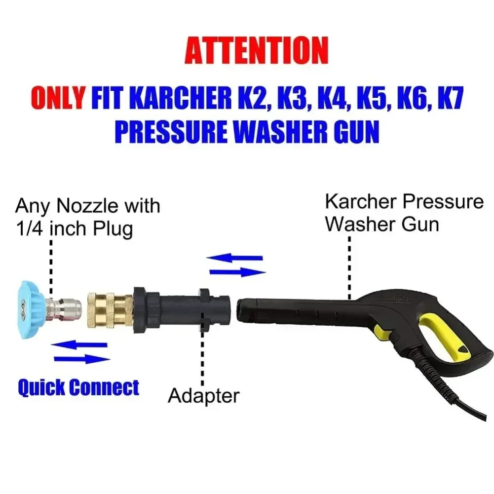 Adaptor pistol pencuci tekanan mobil + Lance tongkat ekstensi derajat + 5 buah ujung nosel untuk Aksesori Karcher K2 K3 K4 K5 K6 K7