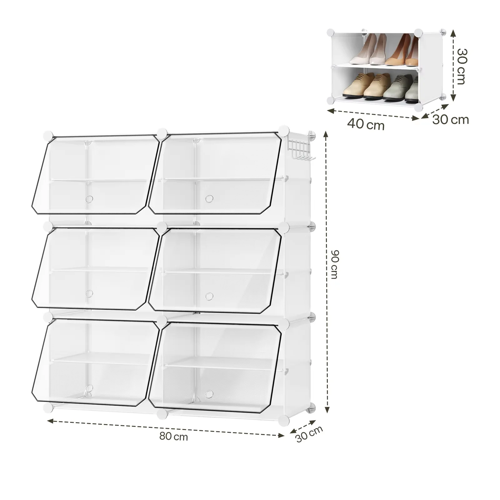 WOLTU Faltbarer Modularer DIY-Schuhschrank Transparenter PP Stapelbarer Schuhwürfel-Aufbewahrungsorganizer mit Türhaken für Flur Wohnzimmer