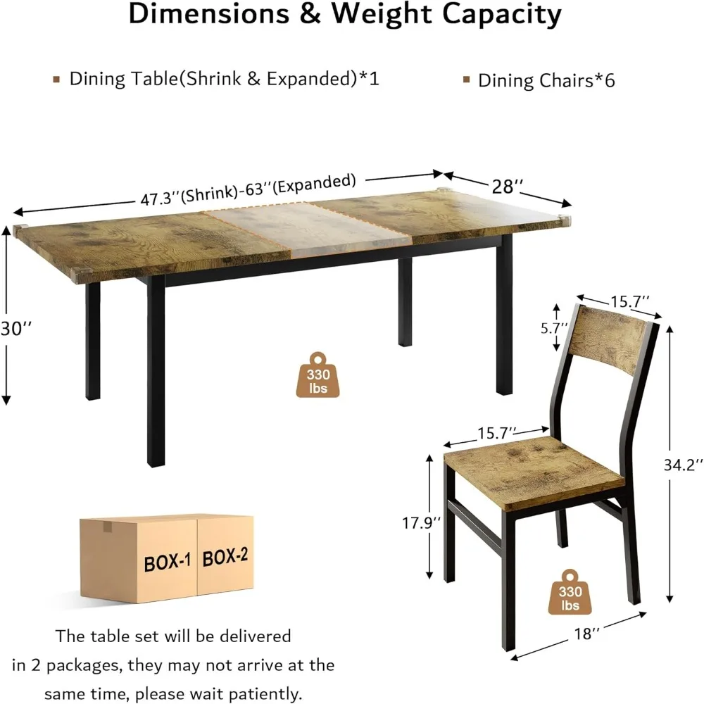 7-Piece Dining Table & Chairs Set for 4-6 | 63