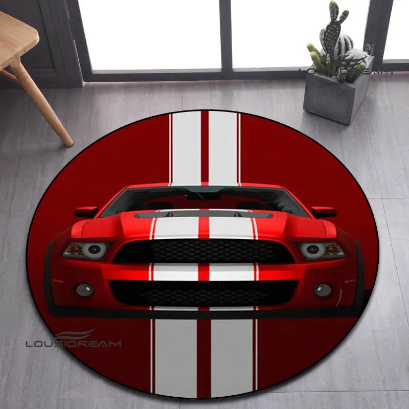 Mustang car logo printed round carpet beautiful carpet rugs for bedroom non -slip door pad fashion yoga mat birthday gift