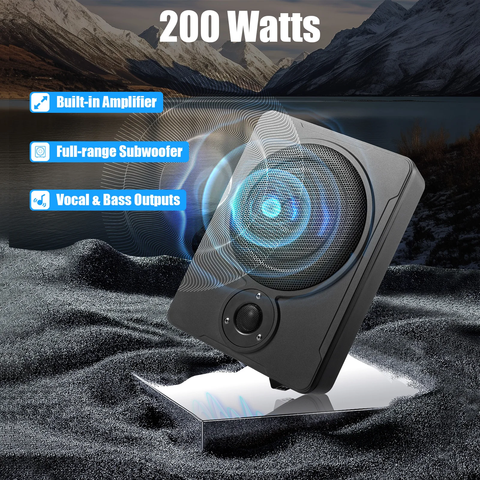 

Slim Under-Seat Car Subwoofer Digital Amp Car Bass Speaker Dual Vocal/Bass Modes 12V for Cars/Trucks 600W