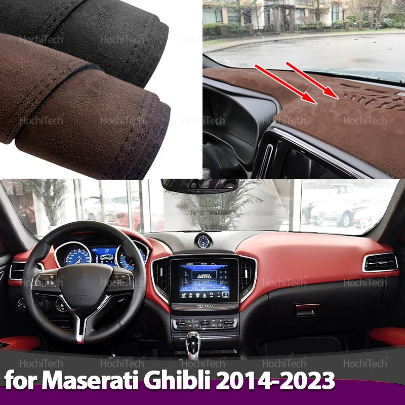 Wildleder Leder Schwarz/Braun Dashmat Dashboard Abdeckung Pad Dash Matte Teppich Zubehör Für Maserati M157 Ghibli 2014-2024 auto-styling