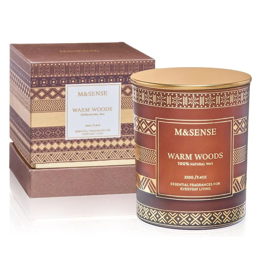 

Warm Wood Christmas Soy Candle, 7.4oz 45 Hour Burn Time, Winter Home Fragrance Candle for Men & Women, New Year Holiday Gifts