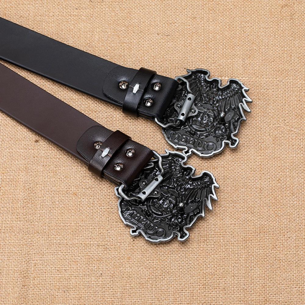 140CM Extra Long Men Women Pin Buckle Genuine Leather Belt Western Cowboy Punk Rock Goth Belt